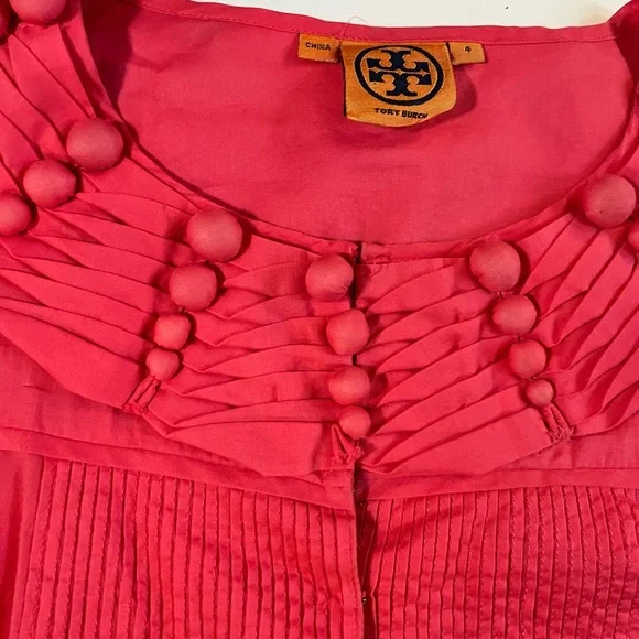 Tory Burch Sleeveless Pintuck Ruffle Collar Top Womens sz 4 Salmon Pink - Picture 4 of 10